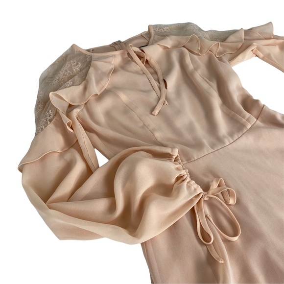 Lulus Formal Peach Lace And Ruffle Dress Long Sleeve Short Size XS Beautiful - Picture 16 of 16